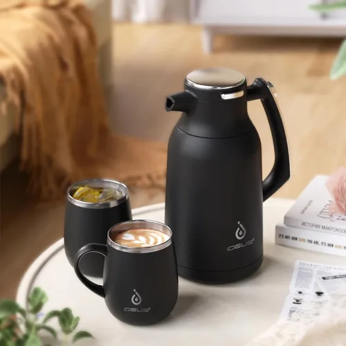 Vista 8 de IDEUS Jarra térmica para café, frasco de acero inoxidable con aislamiento al vacío de doble pared, jarra de agua, servidor de café y dispensador