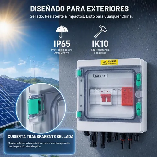 Vista 6 de Caja combinadora fotovoltaica, caja combinada solar de 2 cuerdas con fusible de corriente de 32 A, dispositivo de protección contra sobretensiones
