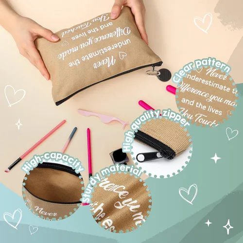 Vista 3 de Panelee 48 bolsas de maquillaje de graduación para profesores, a granel y llaveros, regalo motivacional para mujeres, bolsas de cosméticos