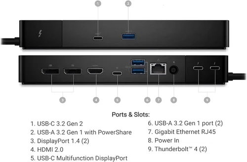 Vista 8 de Dell Base modular Thunderbolt de 130 W con dos interfaces Thunderbolt 4, entrega de energía de 130 W, resolución de video de pantalla única de 5K a