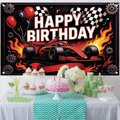 Vista 8 de Telón de Fondo Pancarta de Feliz Cumpleaños de Carreras de Fórmula 1 Fondo de Fotografía de Auto F1 Decoraciones de Fiesta de Carreras Suministros