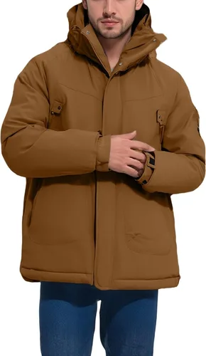 Vista 3 de Chaqueta impermeable de esquí para hombre con forro polar cálido para invierno con capucha costuras totalmente selladas
