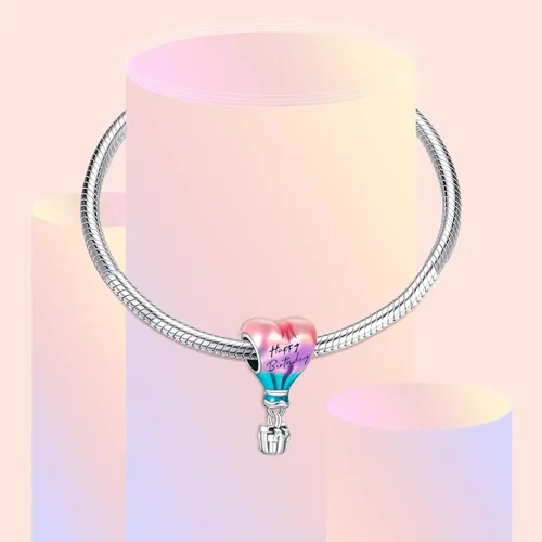 Vista 5 de LaMenars Happy Birthday Heart Charm for Bracelets 925 Silver Beads for Women's Bracelets & Necklaces Balloon & Cake Dangle Pendant for Mother's Day