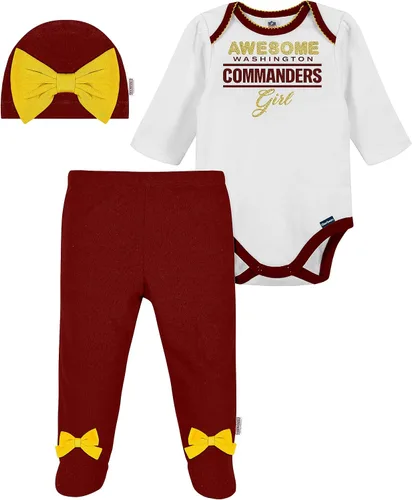 Vista 18 de NFL Conjunto de enterizo, pantalón con pies y gorro de 3 piezas para bebé niña
