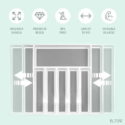 Vista 3 de ELTOW Organizador grande de cubiertos expandible, 8 compartimentos antideslizante y ajustable, organizador de cubiertos para cajón, organización