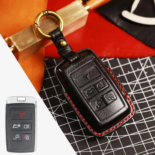 Vista 4 de SANRILY Funda de piel auténtica hecha a mano para llavero Land Rover 2021 2020 Range Evoque Sport y Jaguar Key Fob sin llave completa con llavero