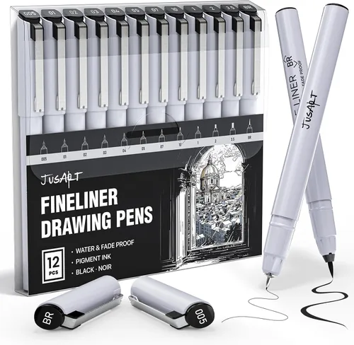 Vista 10 de JusArt - Bolígrafos fineliner, 6 unidades, 0.010 in, punta ultrafina, 01, sin corrimiento, bolígrafos de tinta negra impermeables para artistas