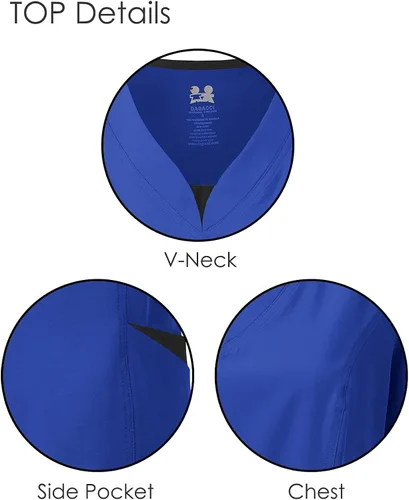 Vista 2 de Dagacci Medical Uniform Conjunto de ropa quirúrgica para mujer, elástico en 4 direcciones, red de contraste dividido y bolsillo