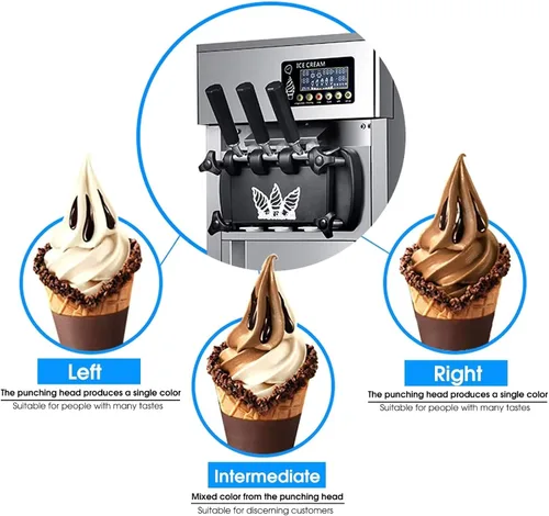 Vista 6 de Máquina comercial de helados para catering, máquina de congelación de helados de 1200 W 3 sabores 16 a 18 L/h Máquina de helados con pantalla LCD