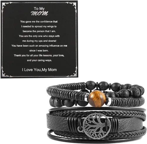 Vista 8 de HZMAN Pulseras de cuero genuino del árbol de la vida para hombres y mujeres (Classic Set)