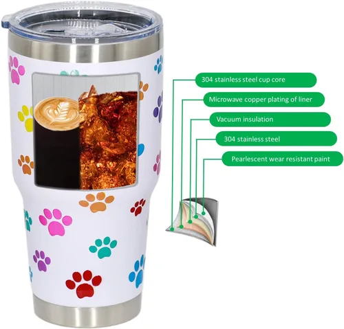 Vista 6 de Vaso de perro para mamá, regalos para amantes de los perros, tazas de café de viaje de acero inoxidable, tazas de café con estampado de patas
