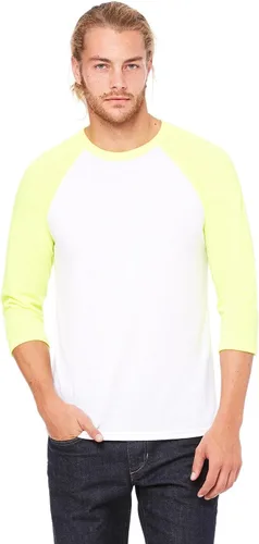 Vista 9 de Bella + Canvas - Camiseta de béisbol unisex con manga 3/4 (3200) DEEP HTHR/NEGRO Blanco/Negro