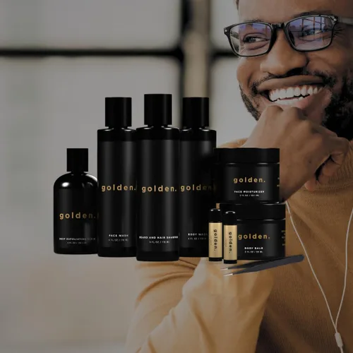 Vista 6 de Golden Grooming Co. Kit de baño y cuidado de la piel corporal para hombres, con exfoliante profundo, lavado facial, humectante, gel de baño, champú