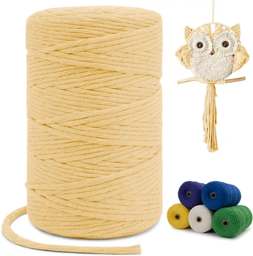 Vista 123 de Cuerda de macramé de una sola hebra de 0.197 in x 110 yardas, cuerda de macramé de algodón natural de 0.197 in, cuerda de algodón grueso para colgar