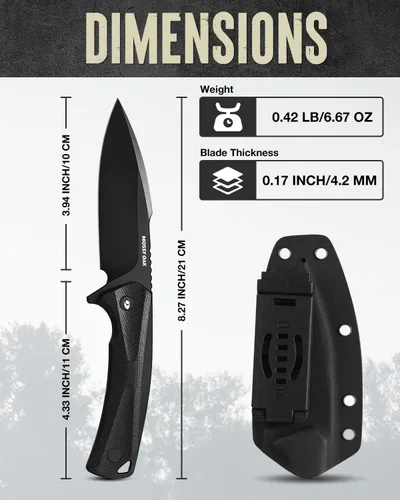 Vista 6 de Mossy Oak Cuchillo de hoja fija para exteriores, cuchillo de acero D2 de espiga completa de 8 pulgadas con funda Kydex, mango G10, cuchillo