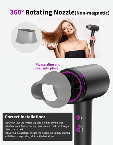 Vista 7 de Secador de pelo, secado rápido en 3 minutos - 110,000 RPM, secador de pelo profesional de alta velocidad con cuidado iónico negativo de 200