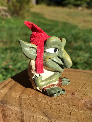 Vista 4 de Miniature Faerie Garden Goblin Or Troll With Felt Red Cap Perfect For Troll Bridges Or Faerie Gardens
