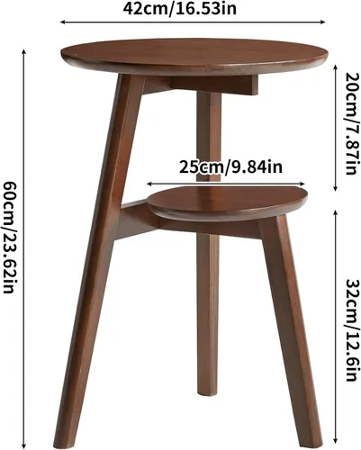 Vista 2 de Solid Wood 2-Tier Round Side Table Full Wood Living Room End Table 16 inch Walnut Brown