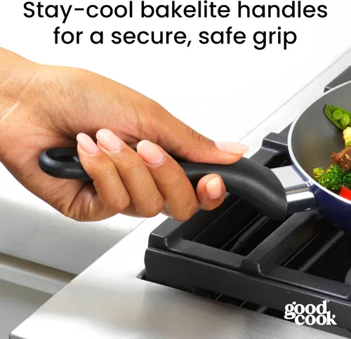 Vista 6 de GoodCook Basics - Sartén de cerámica antiadherente de aluminio para calefacción uniforme, no tóxico, PTFE y PFOA, 8 pulgadas, azul