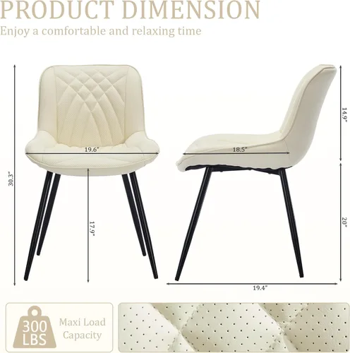 Vista 3 de Comfortable Upholstered Dining Chairs Set of 2, PU Leather Kitchen & Dining Room Chair with Backrest and Black Metal Legs, Modern Accent Dining