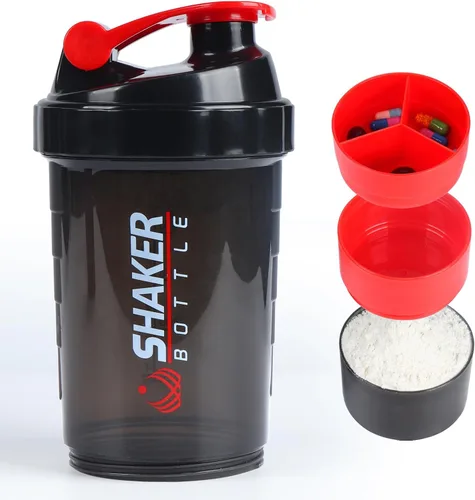 Vista 7 de Botella agitadora de proteínas, botella de agua deportiva, botella a prueba de fugas para mezclador de proteínas, antideslizante de 3 capas de 3