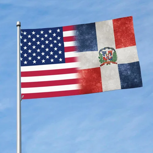 Vista 2 de Bandera de Estados Unidos y República Dominicana, banderas de jardín, banderas de casa, bandera de desfile, bandera para exteriores, 3 x 5 pies