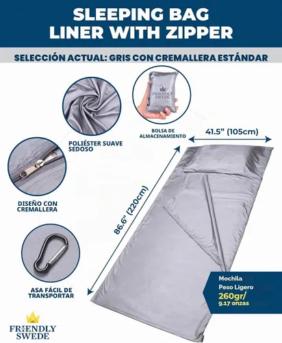 Vista 3 de The Friendly Swede Sleeping Bag Liner - Cold Weather Microfiber or Ultralight Polyester Adult Sleep Sack in 3 Sizes- for Hotel and Camping Sheets
