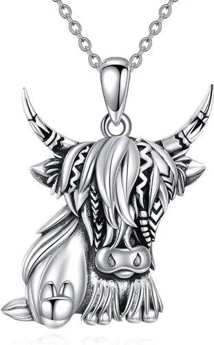 Vista 8 de POPLYKE Highland Cow Necklace Sterling Silver Rose Heart Pendant Necklace Cow Gifts for Women