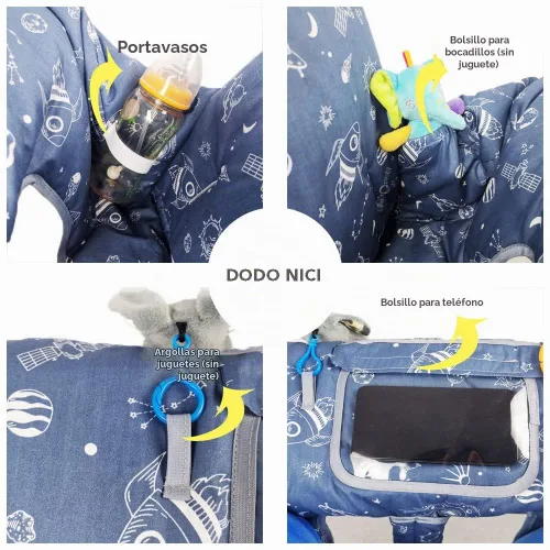 Vista 4 de Funda para carrito de compras para bebé/niño, acogedora funda para silla alta, nave espacial azul