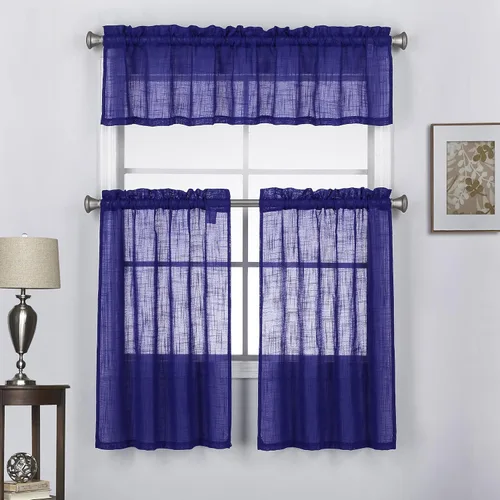 Vista 18 de Juego de 3 cortinas de lino con textura para ventana de cocina y cafetería, 24 pulgadas de largo, color negro