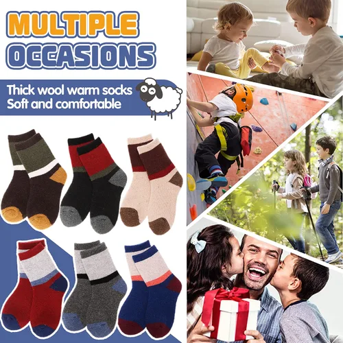 Vista 47 de ANTSANG Calcetines de Lana, Calcetines Térmicos Cálidos y Gruesos Tipo Crew Boot para Niños Pequeños, Niños y Niñas, 6 Pares