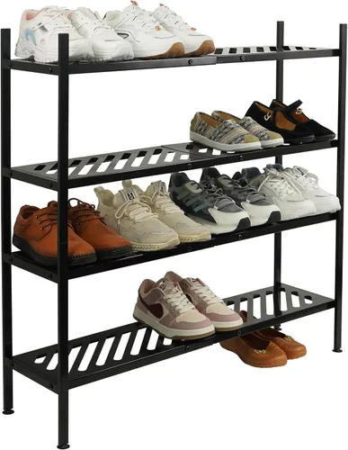 Vista 10 de Zapatero – Organizador de zapatos de metal de 2 niveles, estante de almacenamiento de zapatos de 35 pulgadas, apilable largo soporte para armario