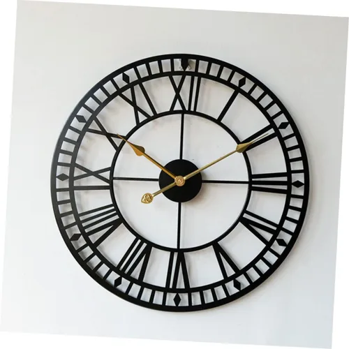 Vista 8 de Amosfun 1pc Roman Numerals Iron Art Wall Clock Silent Timepiece for Home Decor Stylish Clock for Living Room Bedroom Office