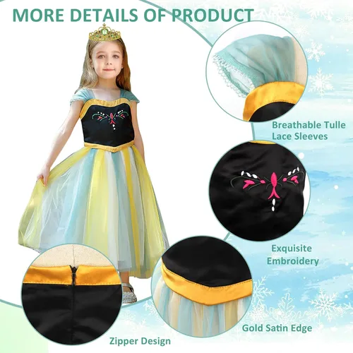 Vista 2 de Acecharming Girls Princess Dress Anna Cosplay Costume Elsa Princess Dress for Girls Kids Costume Halloween Party Dress