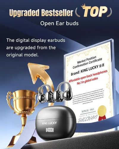 Vista 2 de King Lucky Auriculares de clip Gen 3, auriculares inalámbricos Bluetooth 6.0 de oreja abierta con micrófono, ajuste seguro para orejas pequeñas