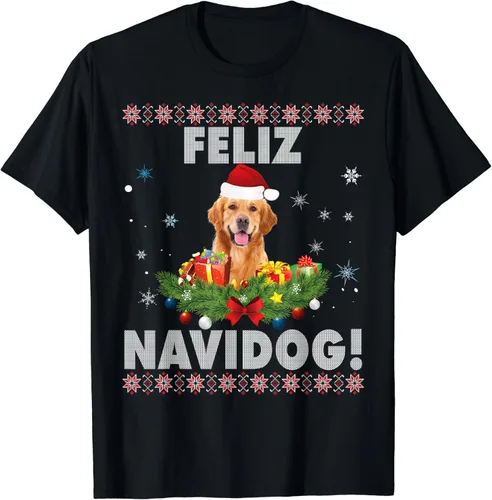 Vista 2 de Feliz Navidog Golden Retriever Dog - Suéter feo de Navidad, Negro, S