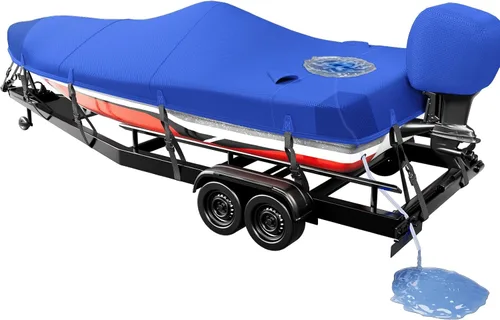 Vista 8 de Funda para Barco de 16-18 pies, Funda para Barco Bass 1200D, Fundas para Barco Resistentes e Impermeables con Funda para Motor y Kits de Drenaje