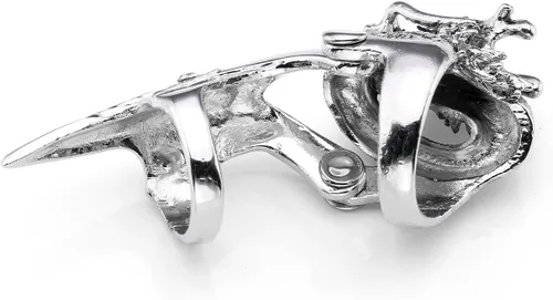 Vista 3 de Jovivi - Anillo de fantasía para hombre, diseño de nudillos de armadura plateada, doble lazo, punk, rock, gótico, genial, 1-4 piezas