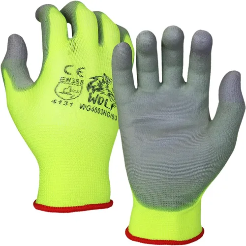 Vista 8 de WOLF Guantes de trabajo con palma recubierta de poliuretano y carcasa de nylon, para construcción, mecánica, almacén, trabajo de jardinería, trabajo