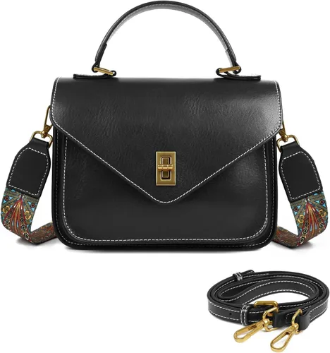 Vista 7 de Bolsos cruzados de cuero genuino para mujer, bolso ligero para viaje y trabajo con correa doble ajustable Leather CrossbodyBag