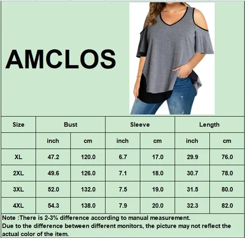 Vista 5 de AMCLOS Camiseta de manga corta con cuello en V y hombros descubiertos para mujer, talla grande, túnica casual de verano
