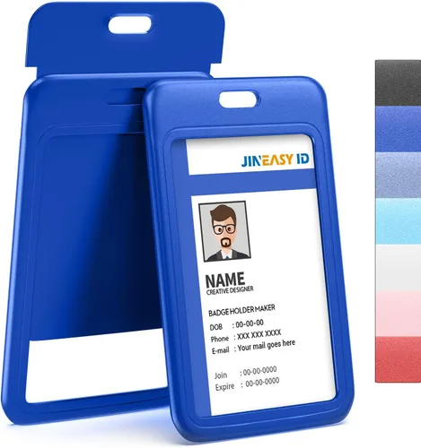Vista 14 de JINEASY ID Paquete de 2 portadores de credenciales de plástico duro verticales para tarjetas de trabajo y tarjetas de acceso, uso intensivo, negro