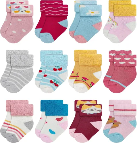 Vista 14 de RATIVE Baby Socks Soft Terry Turn Cuff For Newborns (0-6 Months)