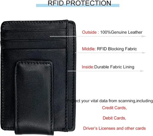 Vista 4 de Hopsooken, broche para dinero, cartera con bolsillo frontal, cartera minimalista, para hombre