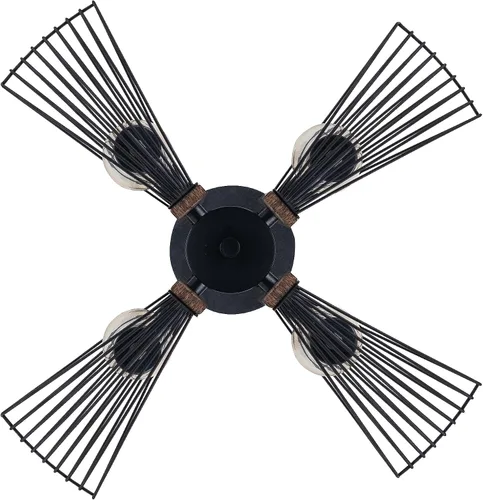 Vista 4 de Zenith - Lámpara colgante de 4 luces de madera y marco de metal moderno Pendat - Negro y madera