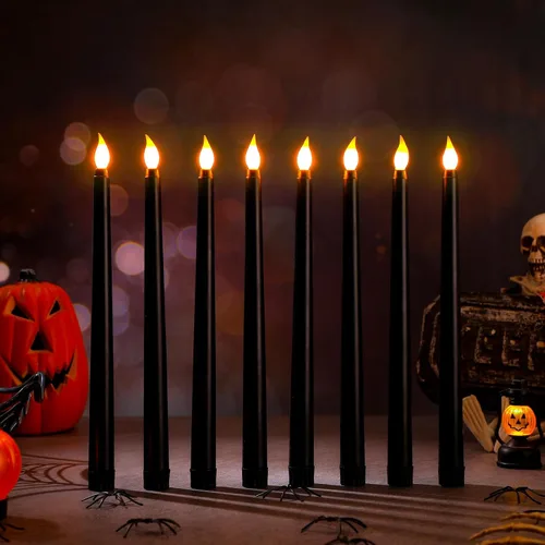 Vista 9 de Enhon 8 velas cónicas sin llama rojas de Navidad de 10 pulgadas LED Rojo