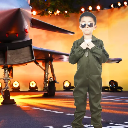 Vista 4 de Traje de vuelo para niños, disfraz de piloto de la Fuerza Aérea, Halloween, cosplay para niños con gafas de sol