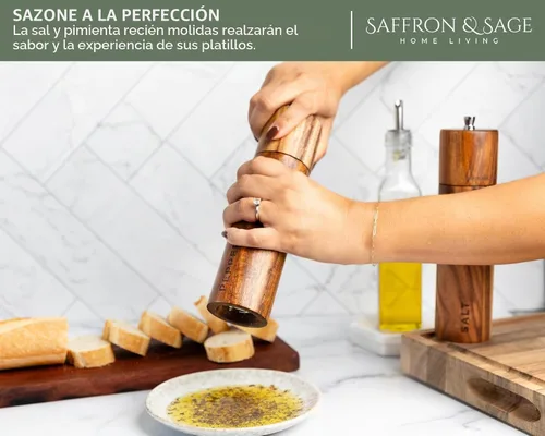 Vista 6 de Saffron & Sage Premium - Molinillo de sal y pimienta de madera de acacia de 2 a 8 pulgadas de alto con ajustes gruesos ajustables, resistente a