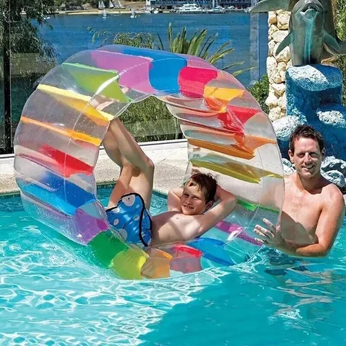 Vista 6 de MorTime Flotador de rodillo inflable, rueda de agua colorida de 40 pulgadas, juguete de rodillo de piscina para niños y adultos al aire libre