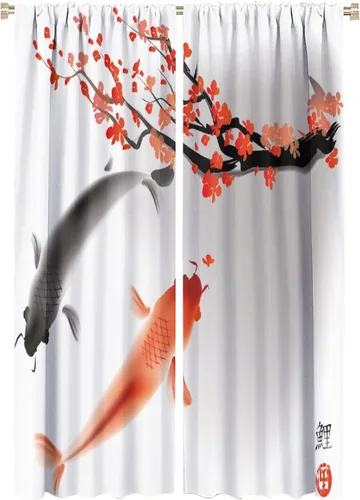 Vista 40 de Cortinas de cerezo, paisaje japonés, árbol de cerezo natural, primavera, dormitorio, sala de estar, ventana, 2 juegos de paneles, 42 x 45 pulgadas